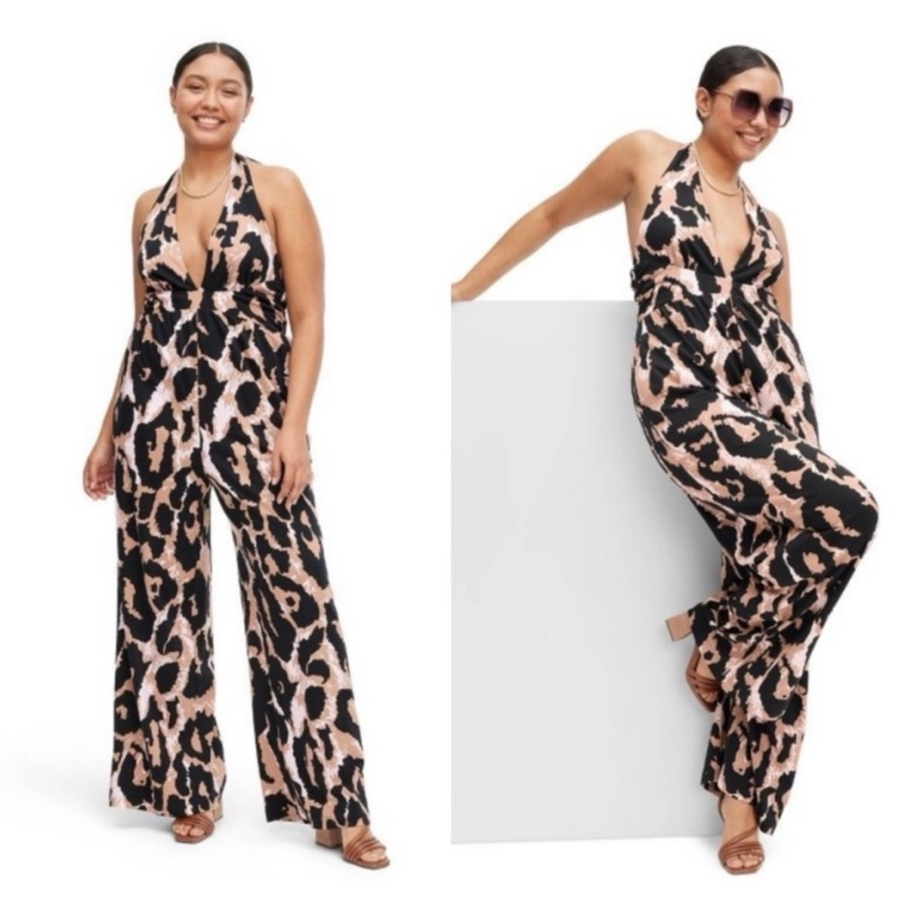Diane Von Furstenberg DVF Target Halter Leopard Print Halter Jumpsuit XL NWT